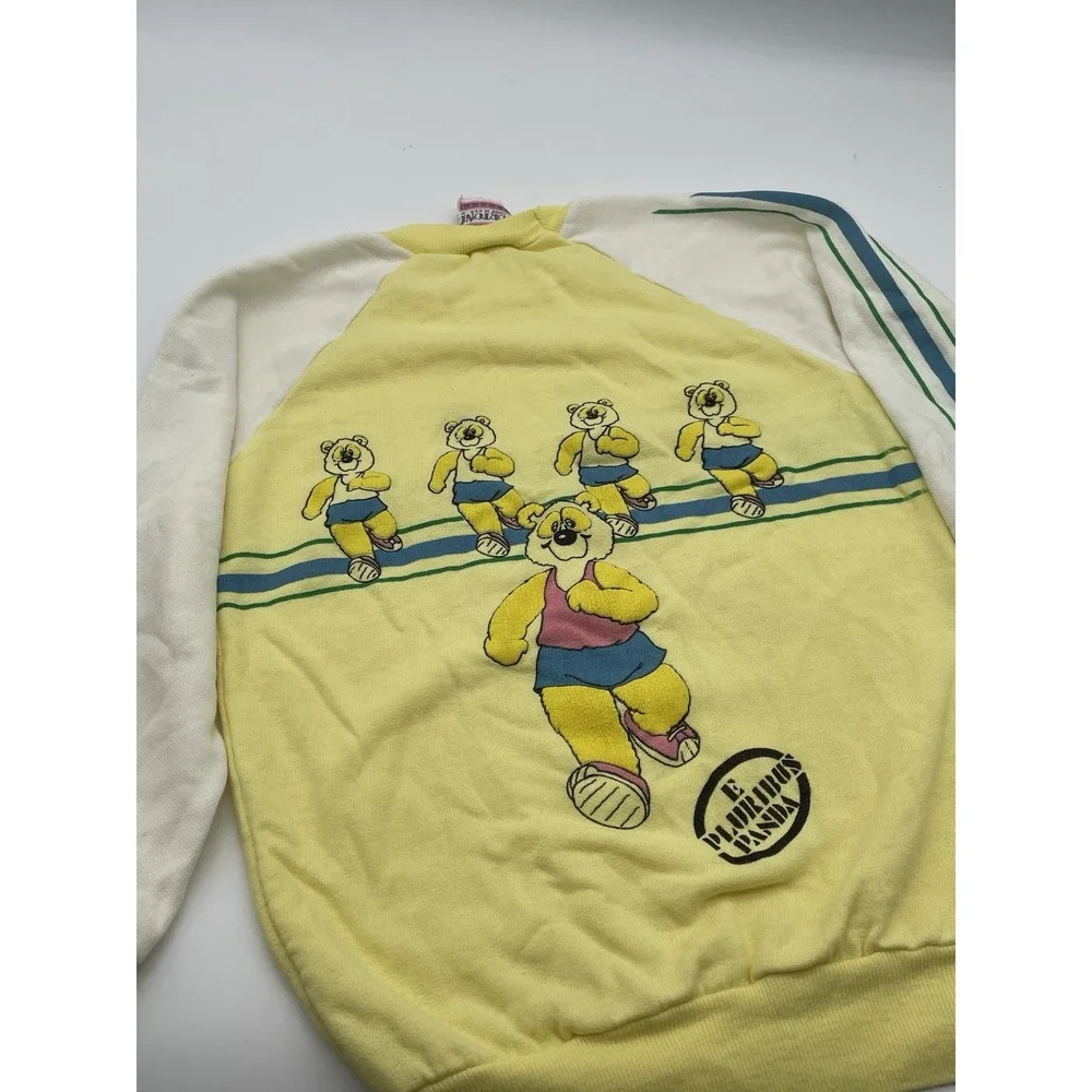 Vtg Sweater Youth Sz 10‎ Yellow Bearathon Running Tortoni 80s Panda Puff Print